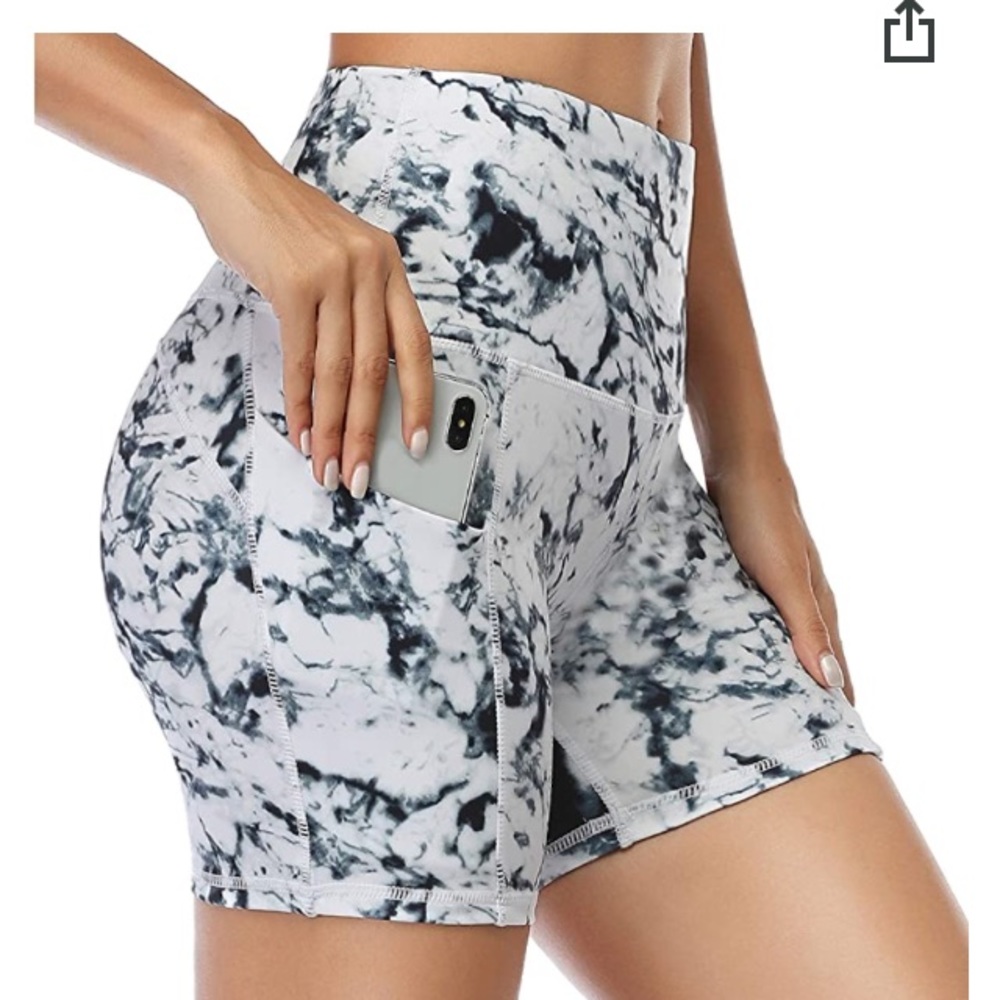 Marble Athletic/Yoga High Waisted Shorts w/ pocket - Picture 1 of 4